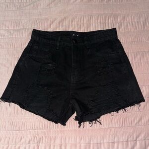 Chic Black Distressed Denim Shorts